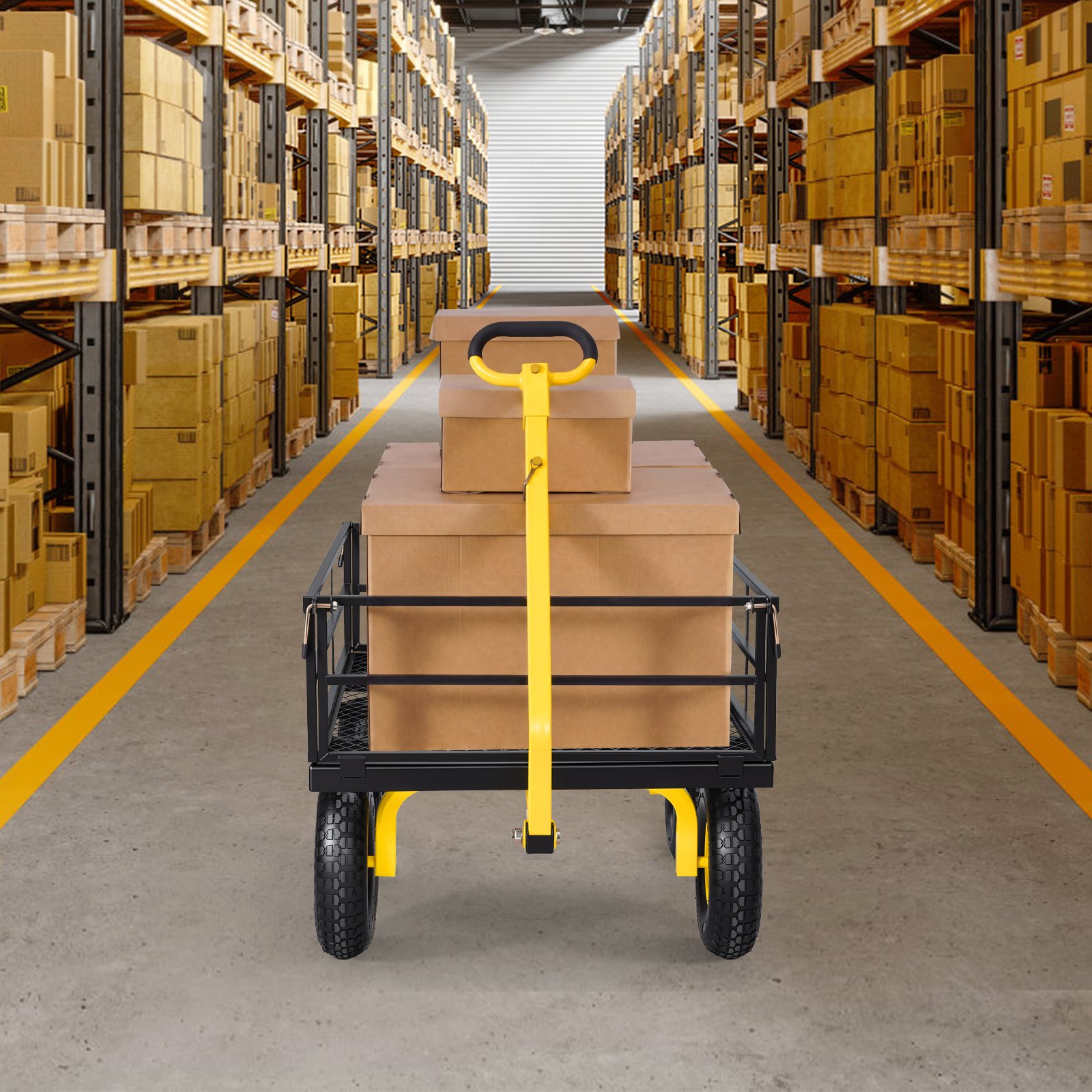 VEVOR Carrello da Giardino in Acciaio Portata 544 kg Trainabile, Carretto 2 in 1, con Pneumatici Fuoristrada da 330 mm, Sponde Laterali in Rete Rimovibili e Maniglia Girevole a 180°, per Trasporto