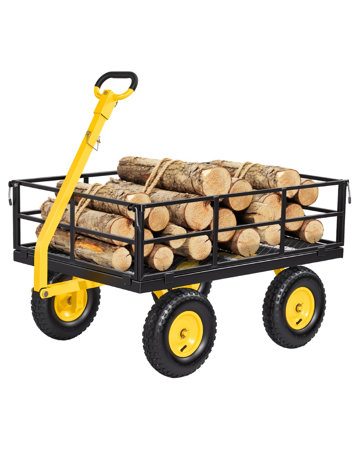 VEVOR Carrello da Giardino in Acciaio Portata 544 kg Trainabile, Carretto 2 in 1, con Pneumatici Fuoristrada da 330 mm, Sponde Laterali in Rete Rimovibili e Maniglia Girevole a 180°, per Trasporto
