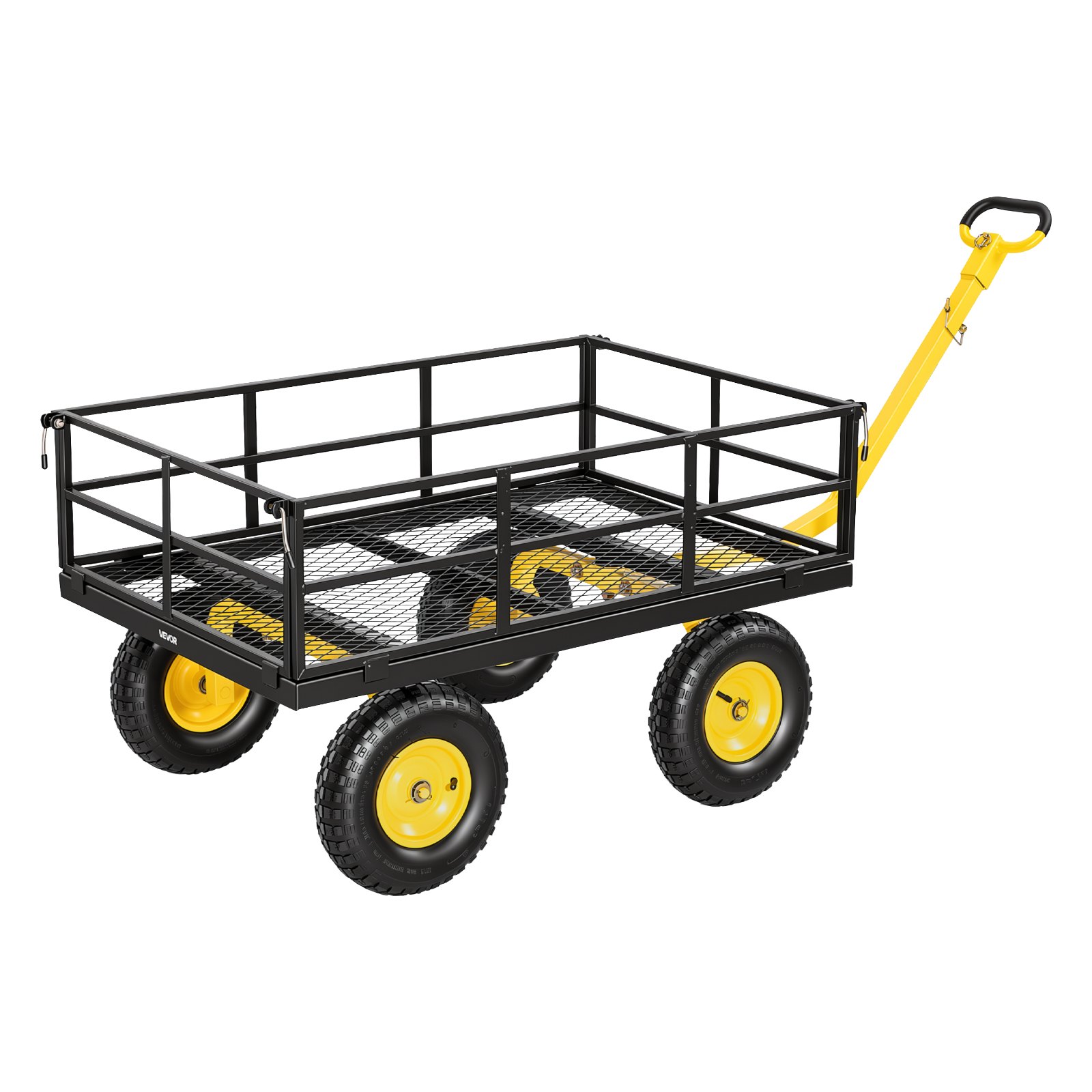 VEVOR Carrello da Giardino in Acciaio Portata 544 kg Trainabile, Carretto 2 in 1, con Pneumatici Fuoristrada da 330 mm, Sponde Laterali in Rete Rimovibili e Maniglia Girevole a 180°, per Trasporto