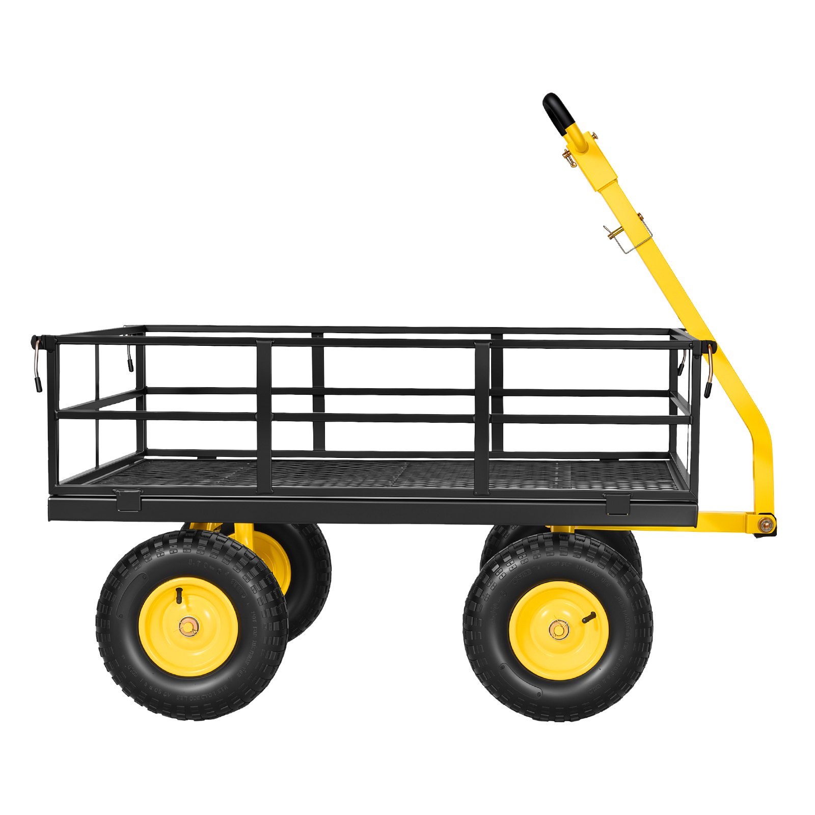 VEVOR Carrello da Giardino in Acciaio Portata 544 kg Trainabile, Carretto 2 in 1, con Pneumatici Fuoristrada da 330 mm, Sponde Laterali in Rete Rimovibili e Maniglia Girevole a 180°, per Trasporto