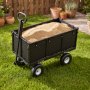 VEVOR Carrello Portaoggetti da Giardino Carretto da Giardinaggio in Acciaio Carico max da 544,3 kg Carrello per Trasporto Legna Terra Detriti con Lati Rimovibili, Compatibile per Trattorino, Nero
