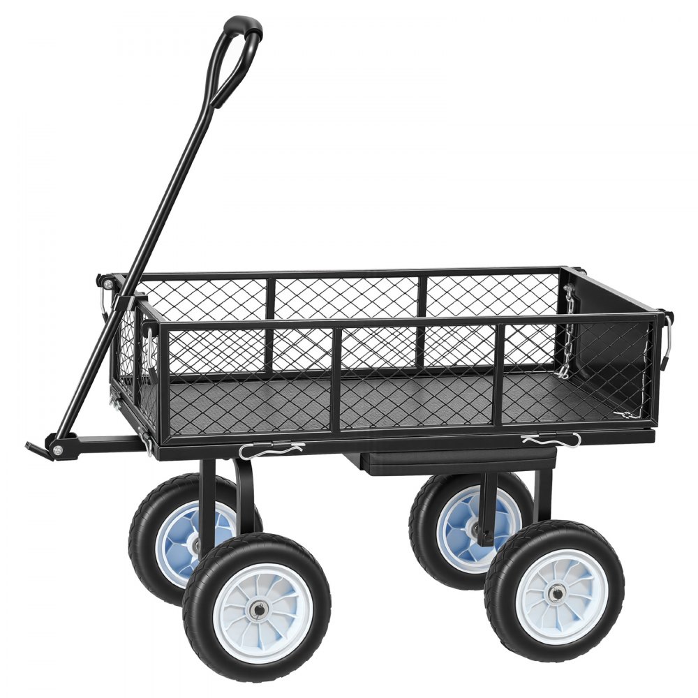 VEVOR Garden Cart with Seat, 226.8 kg, Rolling Steel Garden Work Seat with Wheels, Heavy Duty Gardening Stool, with Tool Tray & Adjustable Handle, Outdoor Yard Wagon, for Lawn, Patio, Backyard, Black