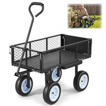 VEVOR Carrello Portaoggetti da Giardino con Sedile Carico max 226,8 kg Carrello da Trasporto per Legna Terra Detriti Lati Rimovibili Pneumatici Antiforatura in PU, Carretto per Trattore ATV, Nero