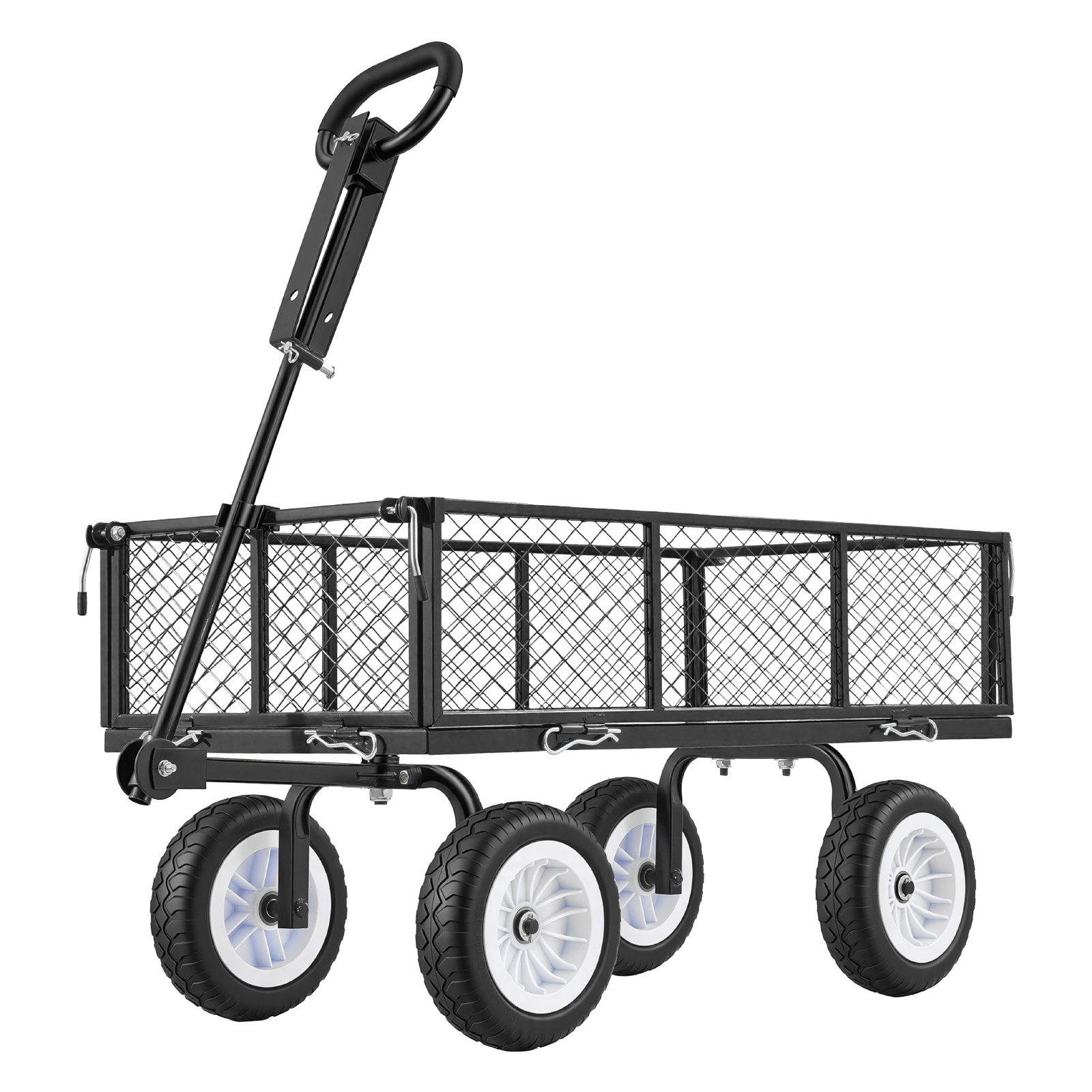 VEVOR Garden Cart, 408.2 kg, Heavy Duty Steel Yard and Garden Utility Wagon with 10-Inch Tires, Outdoor Gardening Stool with Adjustable Handle, Detachable Side Panels, Attach to ATV or Tractor, Black