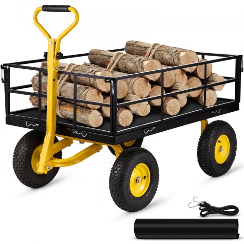 VEVOR Carrello Portalegna da Giardino con 4 Ruote Capacità Carico Max. 544kg, Carretto per Trasporto Legna da Giardino Rimorchio in Acciaio con Pareti Laterali Rimovibile 112 x 75 x 27,8 cm con Ruote