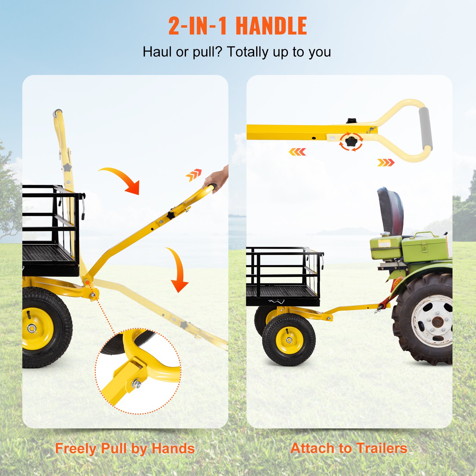 VEVOR Carrello Portalegna da Giardino con 4 Ruote Capacità Carico Max. 544kg, Carretto per Trasporto Legna da Giardino Rimorchio in Acciaio con Pareti Laterali Rimovibile 112 x 75 x 27,8 cm con Ruote
