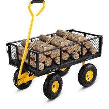 VEVOR Carrello Portalegna da Giardino con 4 Ruote Capacità Carico Max. 408 kg, Carretto per Trasporto Legna da Giardino Rimorchio in Acciaio con Pareti Laterali Rimovibile 96 x 51 x 22 cm con Ruote