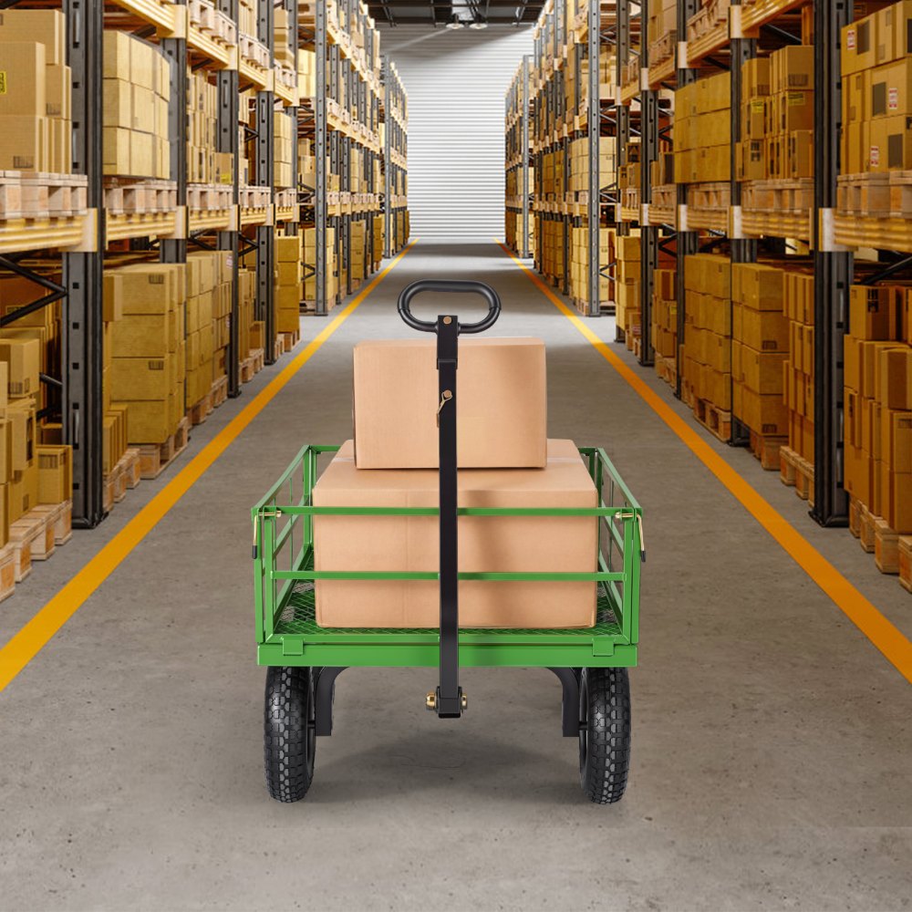 VEVOR Carrello da Giardino in Acciaio Portata 544 kg, Carro Trasporto Trainabile 2 in 1, con Pneumatici Fuoristrada da 330 mm, Sponde Laterali in Rete Rimovibili e Maniglia Girevole a 180°, per Legna