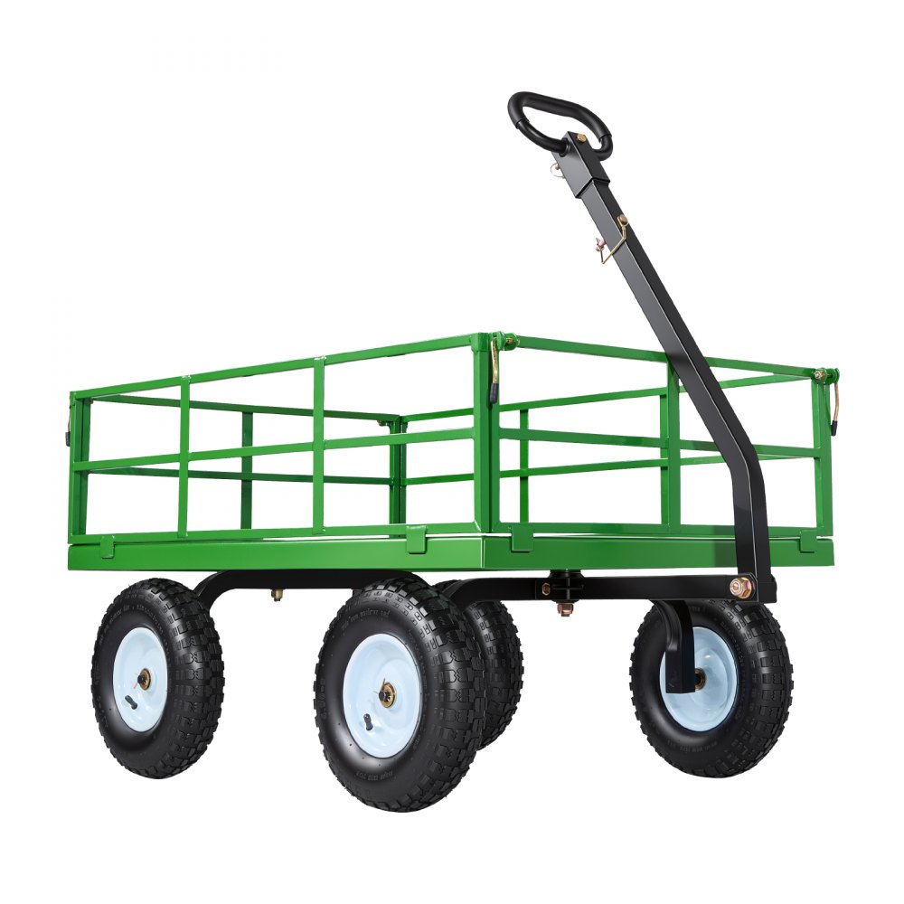 VEVOR Carrello da Giardino in Acciaio Portata 544 kg, Carro Trasporto Trainabile 2 in 1, con Pneumatici Fuoristrada da 330 mm, Sponde Laterali in Rete Rimovibili e Maniglia Girevole a 180°, per Legna