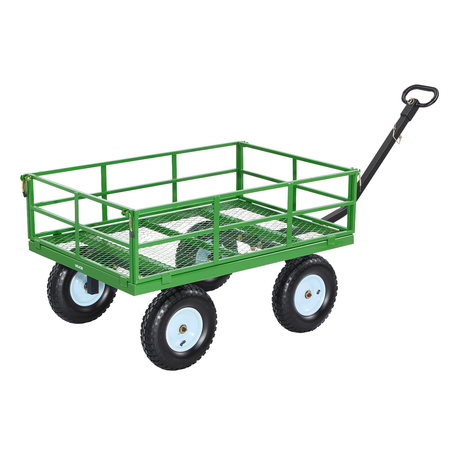 VEVOR Carrello da Giardino in Acciaio Portata 544 kg, Carro Trasporto Trainabile 2 in 1, con Pneumatici Fuoristrada da 330 mm, Sponde Laterali in Rete Rimovibili e Maniglia Girevole a 180°, per Legna