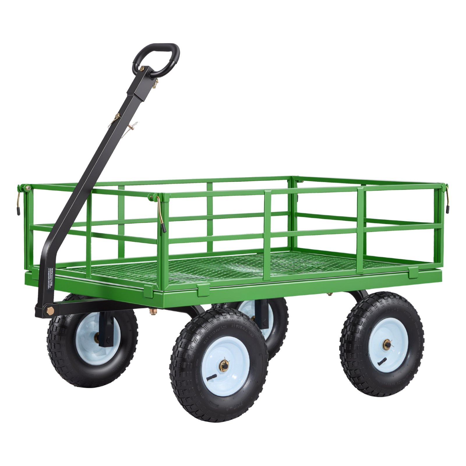 VEVOR Carrello da Giardino in Acciaio Portata 544 kg, Carro Trasporto Trainabile 2 in 1, con Pneumatici Fuoristrada da 330 mm, Sponde Laterali in Rete Rimovibili e Maniglia Girevole a 180°, per Legna