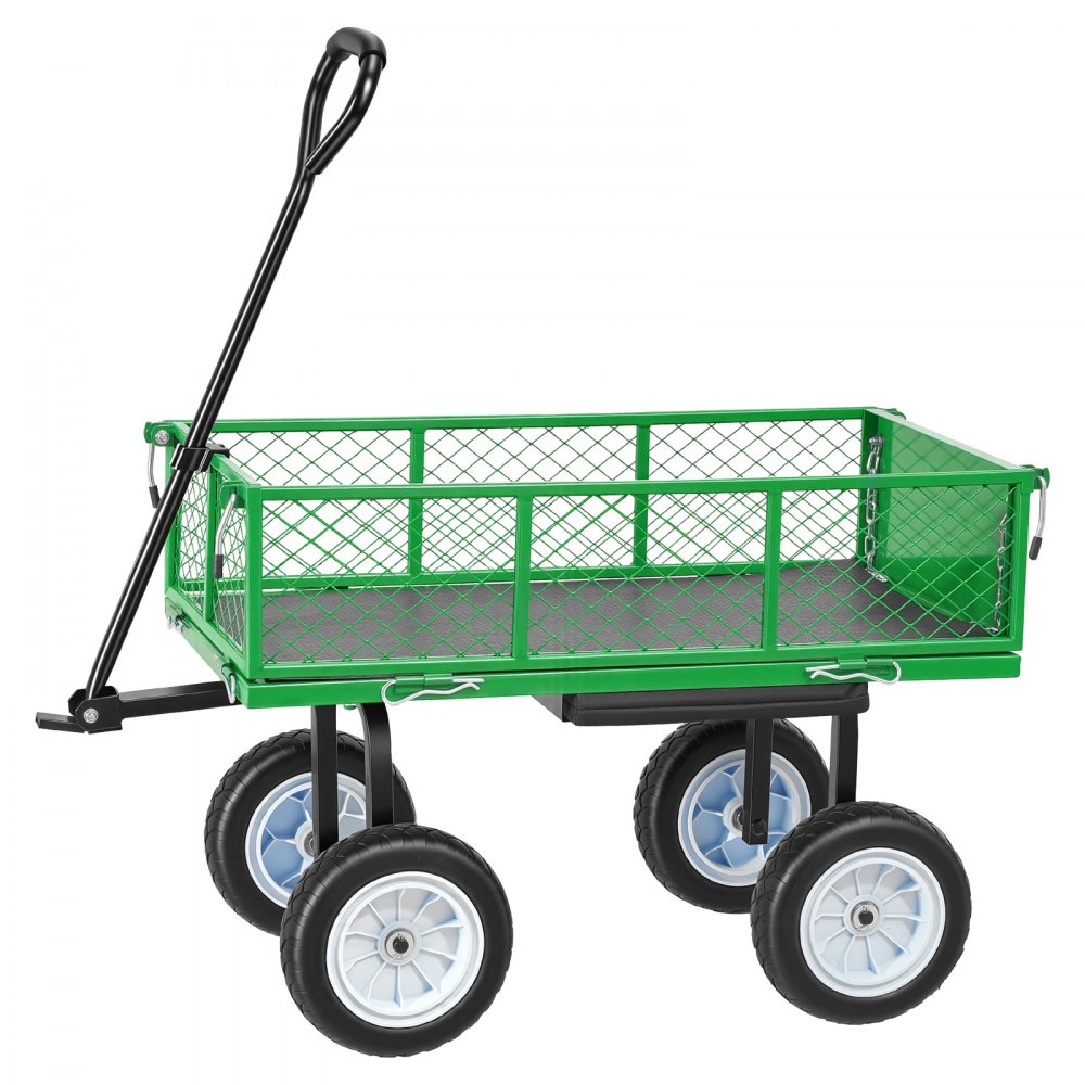 VEVOR Garden Cart with Seat, 226.8 kg, Rolling Steel Garden Work Seat with Wheels, Heavy Duty Gardening Stool, with Tool Tray & Adjustable Handle, Outdoor Yard Wagon, for Lawn, Patio, Backyard, Green