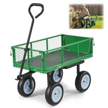 VEVOR Carrello Portaoggetti da Giardino con Sedile Carretto da Giardinaggio in Acciaio Carico max da 226,8 kg Carrello per Trasporto da Giardino con Lati Rimovibili, Legna Terra Detriti, Verde