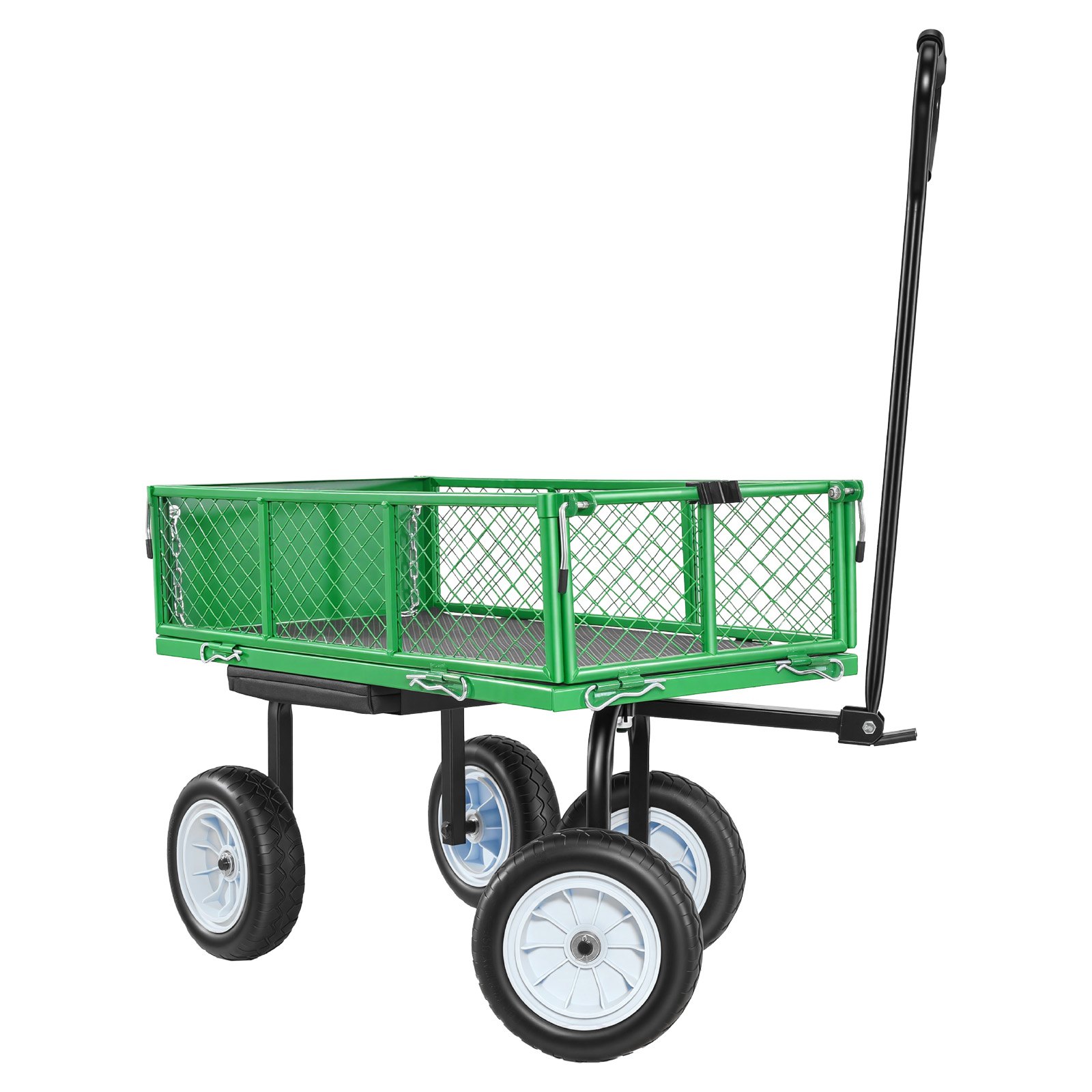 VEVOR Garden Cart with Seat, 226.8 kg, Rolling Steel Garden Work Seat with Wheels, Heavy Duty Gardening Stool, with Tool Tray & Adjustable Handle, Outdoor Yard Wagon, for Lawn, Patio, Backyard, Green