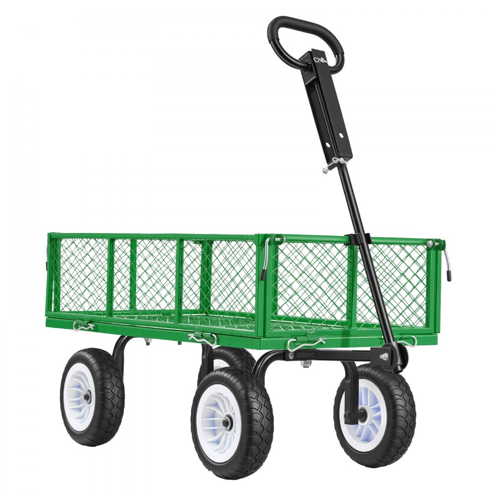 VEVOR Carrello da Giardino in Acciaio Portaoggetti Carico max 408,2 kg Carrello da Trasporto per Legna Terra Detriti Lati Rimovibili Ruote Antiforatura in PU, Carretto Compatibile con Trattori, Verde