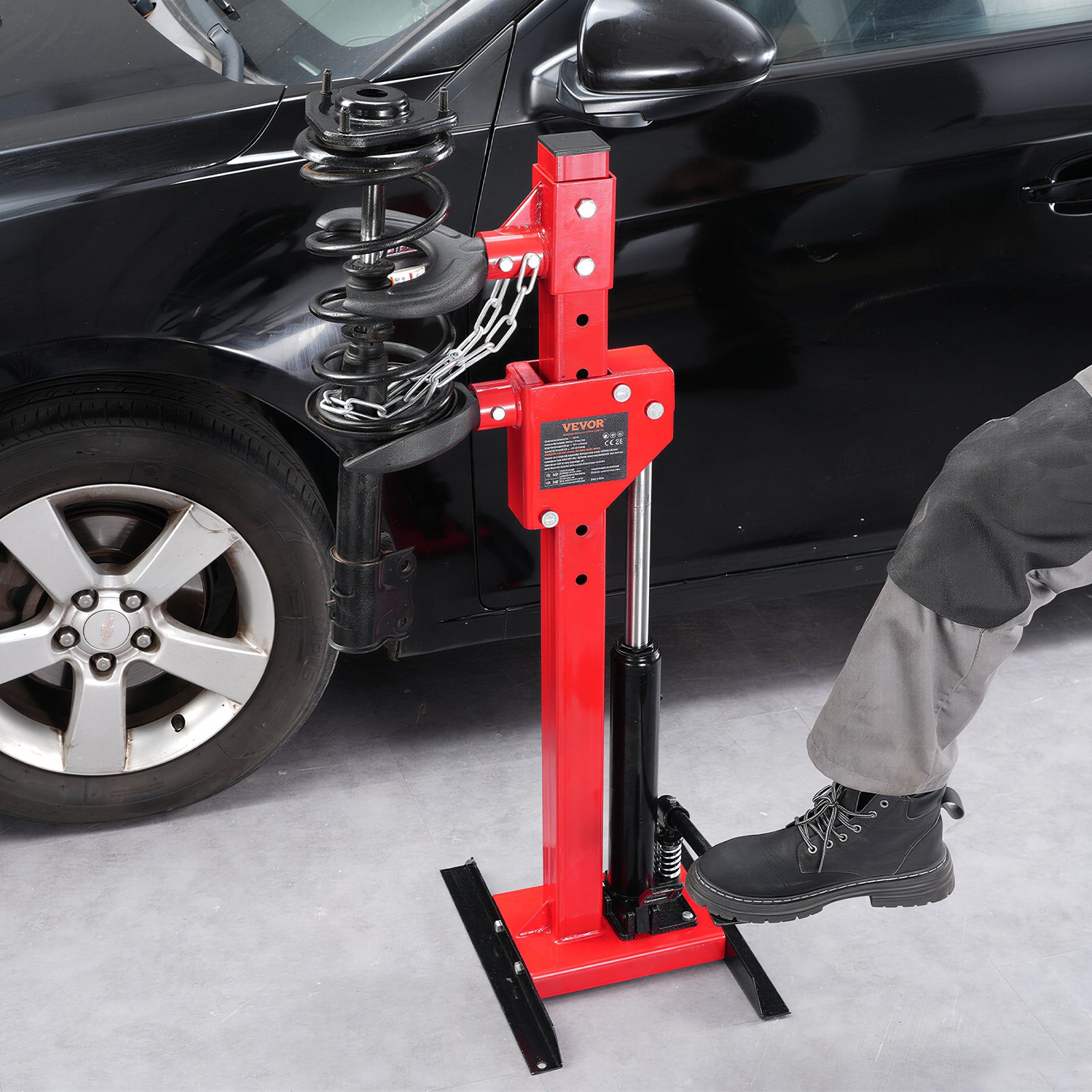 VEVOR Kit Compressore a Molla Ammortizzatore Idraulico per Auto Corsa da 320mm, Kit di Strumenti Compressore a Molla Cilindro Idraulico 4,5T con Pedale per Rimozione Molle di Sospensione per Auto SUV
