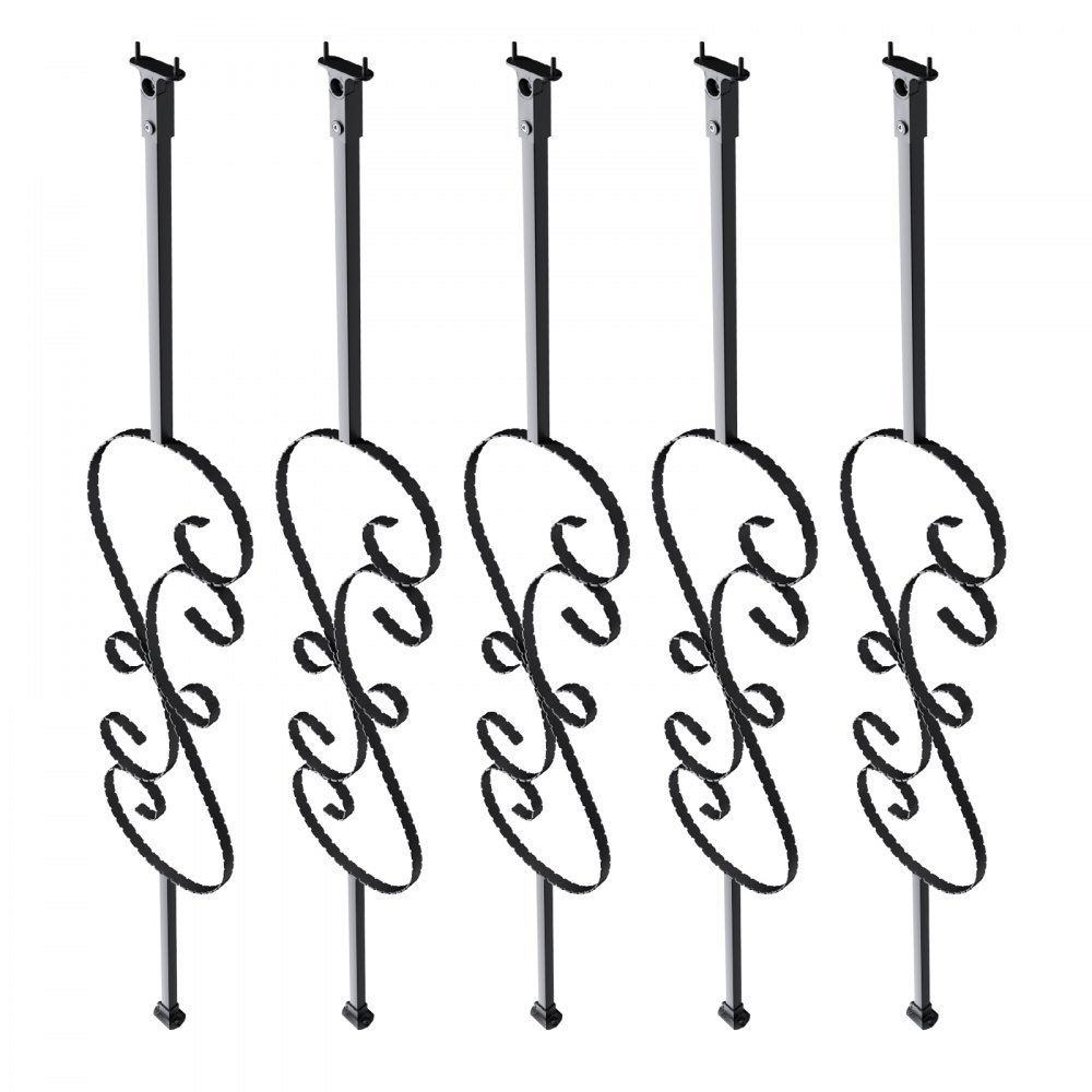 VEVOR Balaustre per Scale in Metallo, Mandrini per Ringhiere Decorativi in ​​Acciaio Galvanizzato da 44'' x 1/2", Confezione da 5 Balaustre per Ponte a Forma di S, Ringhiera per Scale a Spirale Nera
