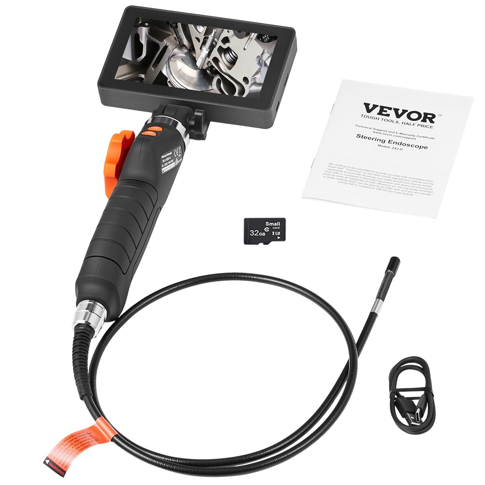 VEVOR Telecamera Endoscopio Articolato Bidirezionale 180° IPS 5" 12,7cm Zoom 8X