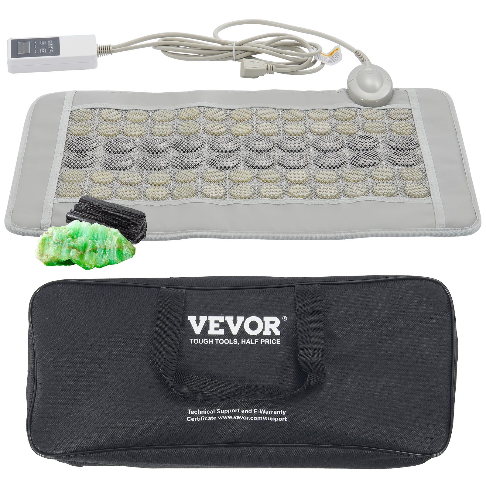VEVOR Far Infrared Heating Pad, Heating Pad Made of 52 Natural Jade and 20 Tourmaline Stones for Back Pain Relief, 103-159°F Infrared Heating Pad with Smart Controller and Automatic Shut-Off (Medium Size 23.9 x 15.8 Inches)