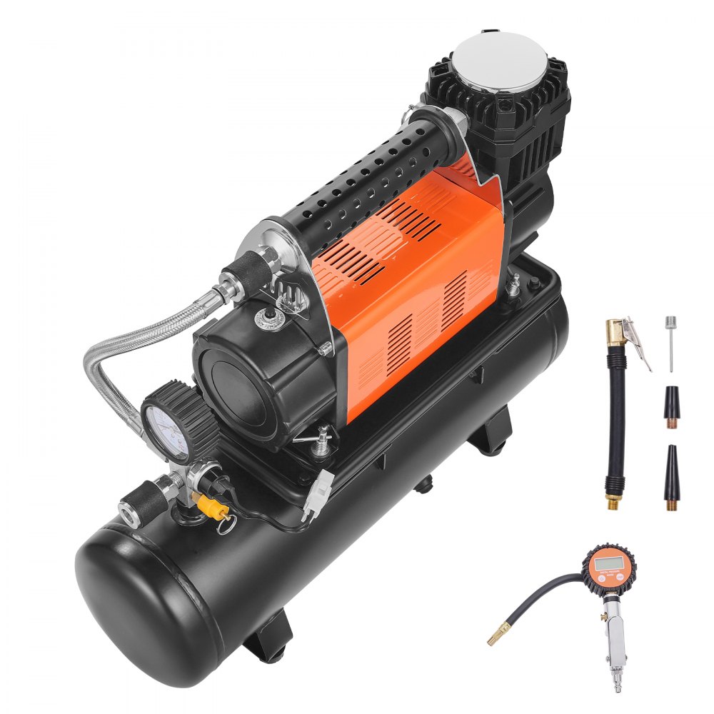 VEVOR Compressore d'Aria 12V, Gonfiatore per Pneumatici Portatile 180 L/min, Kit Gonfiatore per Pneumatici Serbatoio da 6 Litri, 10,3 Bar, Manometro Digitale, per Camion, Auto, SUV, Camper