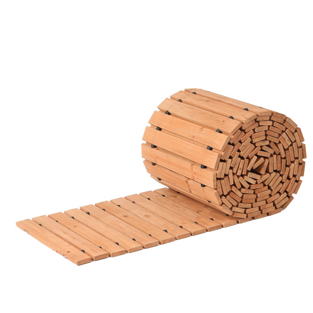 VEVOR Sentiero da Giardino in Legno 7,31 m x 43,2 cm Sentiero da Giardino Dritto Antiscivolo, Passerella Arrotolabile di Cedro con Collegamento in Fune Metallica Pietre per Pavimentazioni da Giardino