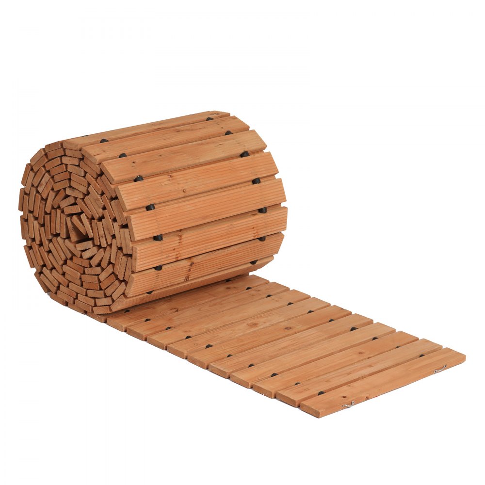 VEVOR Sentiero da Giardino in Legno 7,31 m x 43,2 cm Sentiero da Giardino Dritto Antiscivolo, Passerella Arrotolabile di Cedro con Collegamento in Fune Metallica Pietre per Pavimentazioni da Giardino
