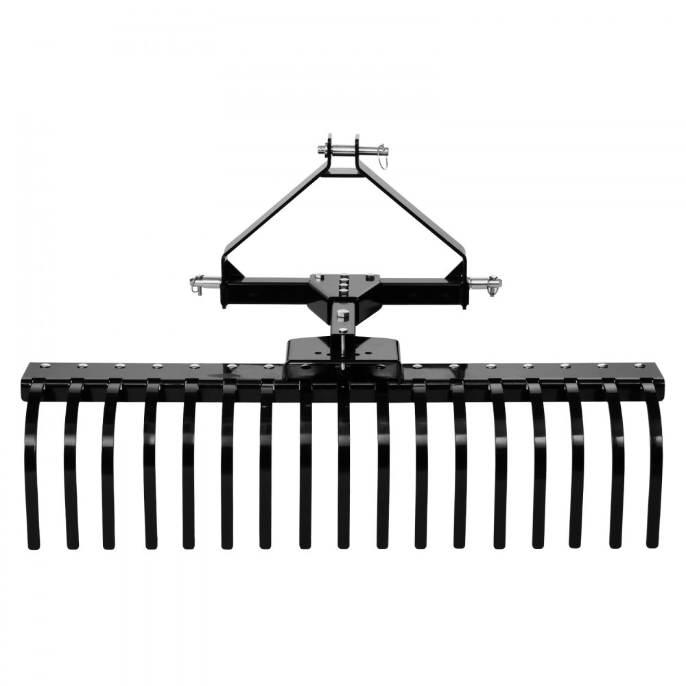 VEVOR 127 cm Lanscape Rock Rake, 3-Point Tow Behind Landscape Rake with 17 Steel Tines, Fit Category 1 Tractors, Angle Adjustable, Heavy Duty Lawn Dethatcher Rake for Grass Branch Debris