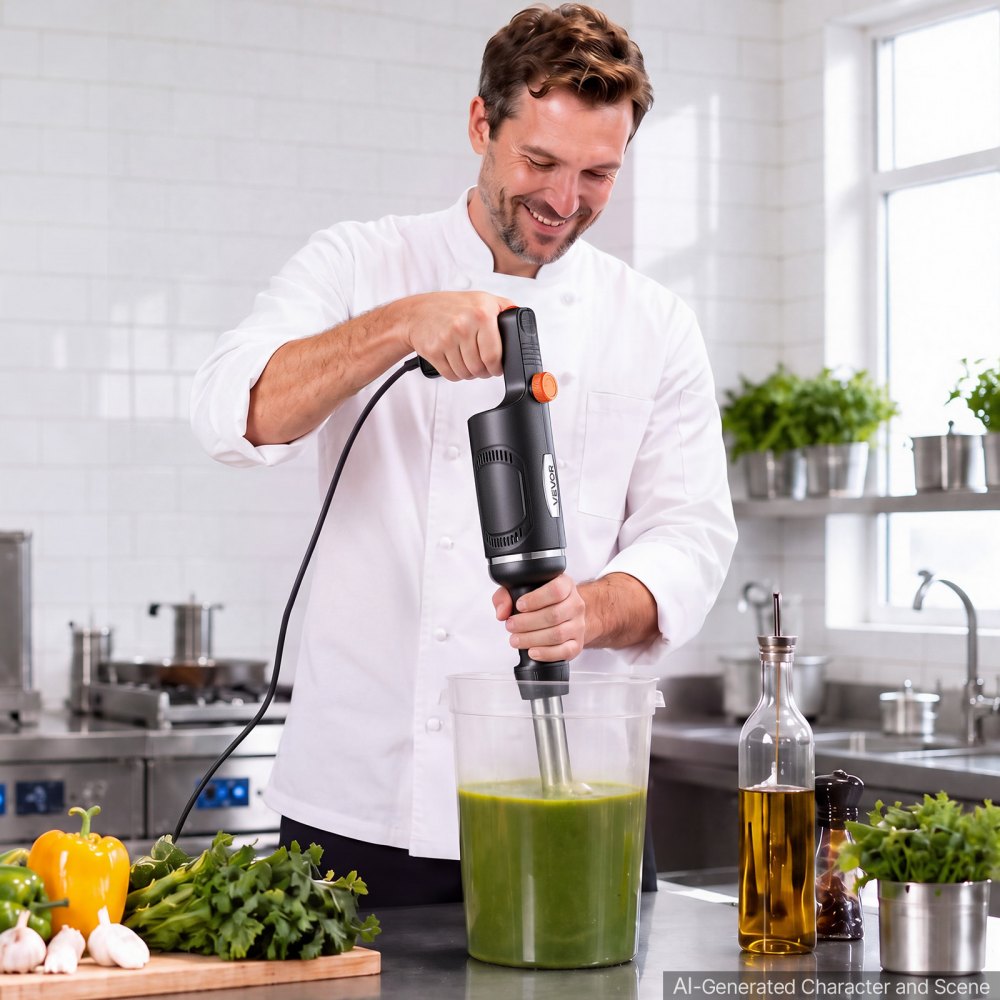 VEVOR Frullatore a Immersione 500W per Zuppe Salse da Cucina Ristorante Mixer Manuale, Preparazione di Piatti, Diametro 304 mm, Velocità Regolabile max 20000 giri/min, Testa a 3 Lame, Acciaio Inox