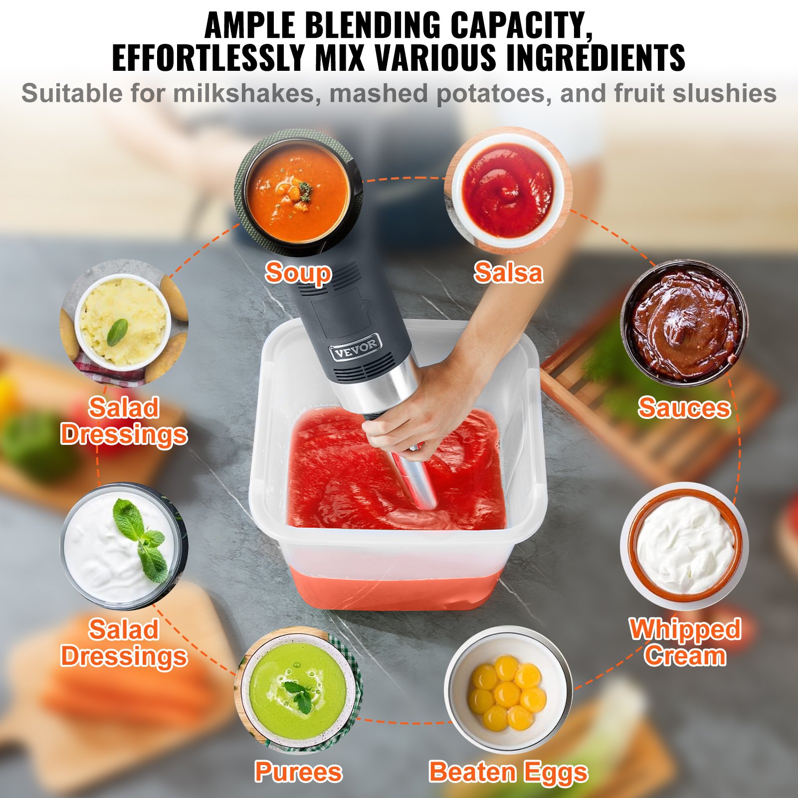 VEVOR Frullatore a Immersione da Cucina Uso Commerciale Potenza Nominale 750W Lunghezza 660mm Velocità Regolabile, Frullatore Tritatutto da Cucina Commerciale per Zuppe Salsa Pesto Materiale Frullato