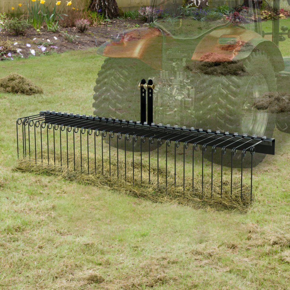 VEVOR Rastrello da Traino per Paesaggistica, Arieggiatore da Traino 1829 mm 32 Denti in Acciaio, Rastrello per Prato Si Attacca alla Categoria 1, Attacco a 3 punti per Trattore, Foglie Paglia Erba