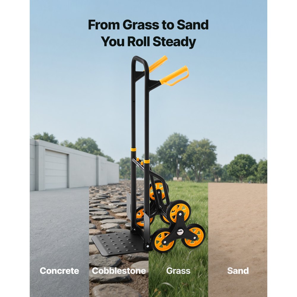 VEVOR Carrello Portapacchi per Scale Capacità di Salita Scale 150 kg, Carrello Pieghevole per Carichi Pesanti con Maniglia Telescopica, 6 Ruote e 2 Corde Elastiche, per Generi Alimentari, Magazzino