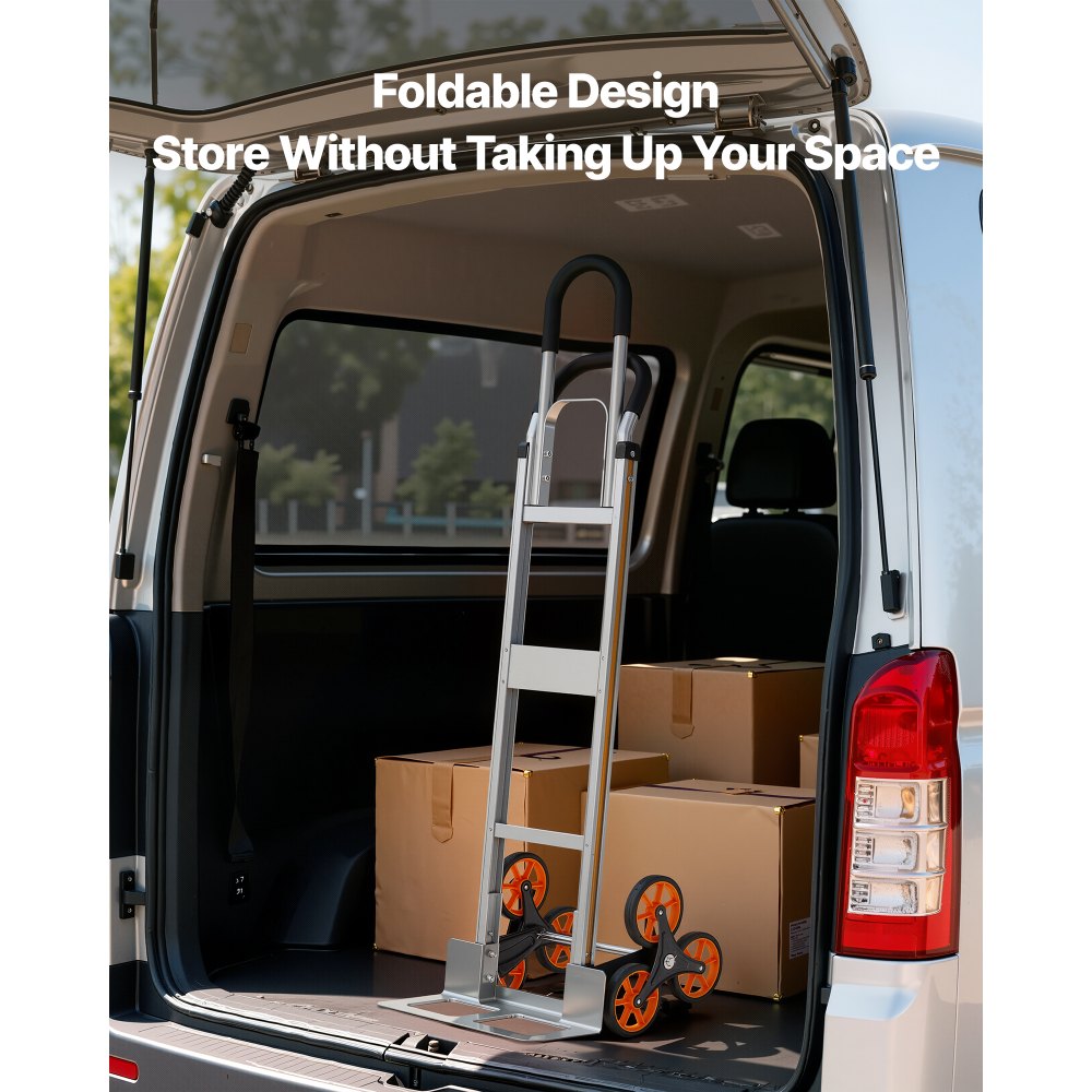 VEVOR Carrello Saliscale Capacità di Salita Scale 150 kg, Carrello Pieghevole in Lega di Alluminio con Maniglia Telescopica, 6 Ruote e 2 Corde Elastiche, per Casa, Generi Alimentari, Magazzino