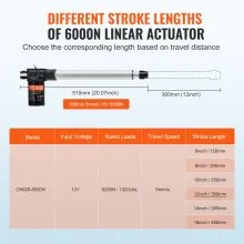 VEVOR 6000N Attuatore lineare DC 12V Azionamento lineare Motore lineare elettrico IP44 Lunghezza corsa 300 mm Livello di rumore ≤ 50 dB Apriporta elettrico Velocità di spostamento 5 mm/s