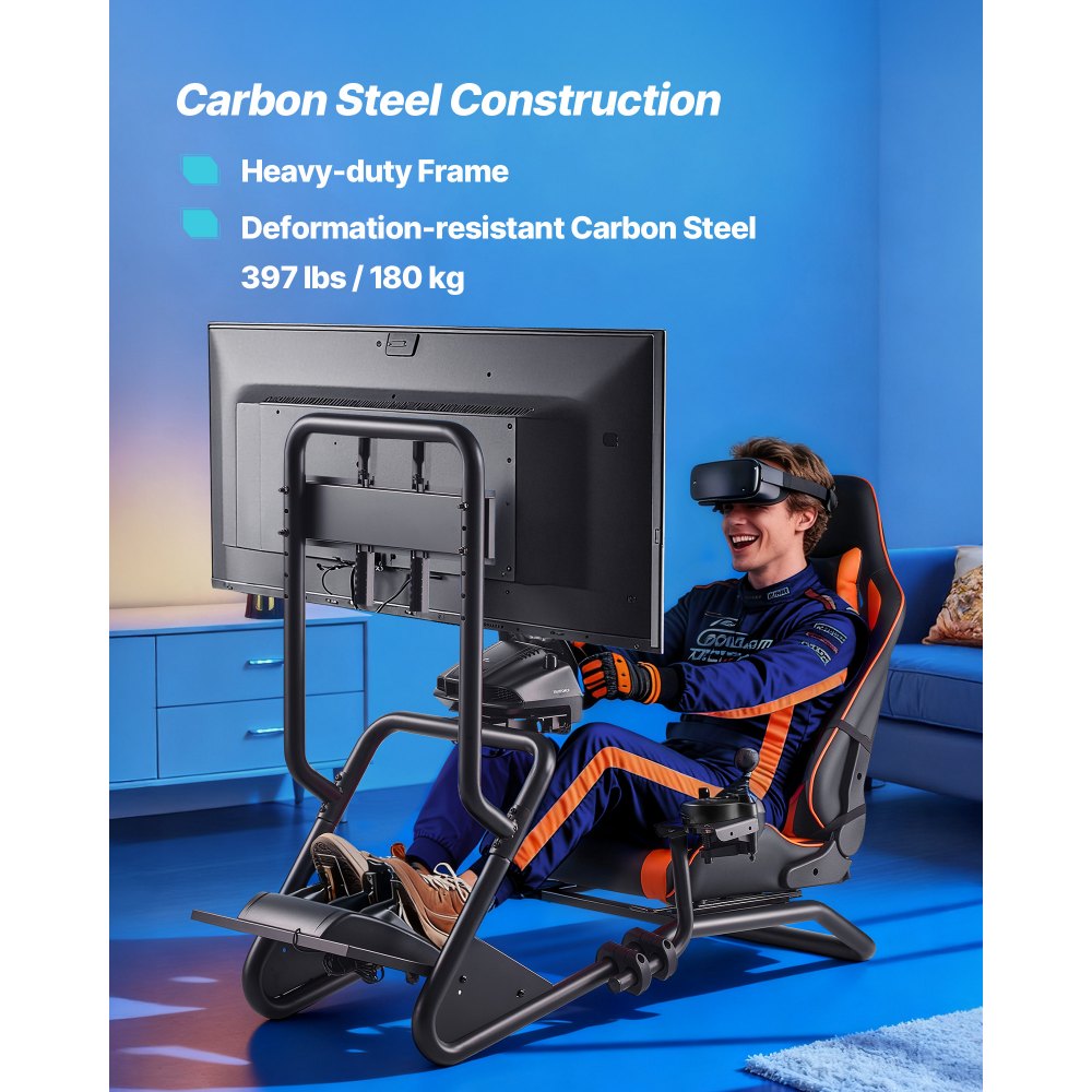 VEVOR Supporto Volante da Corsa per Simulatore ad Alta Resistenza con Supporto per Monitor, per Logitech G25, G27, G29, G920, G923, Thrustmaster T300RS, TX F458, T500RS, T3PA-PRO (F1/GT) e Pedali CSR