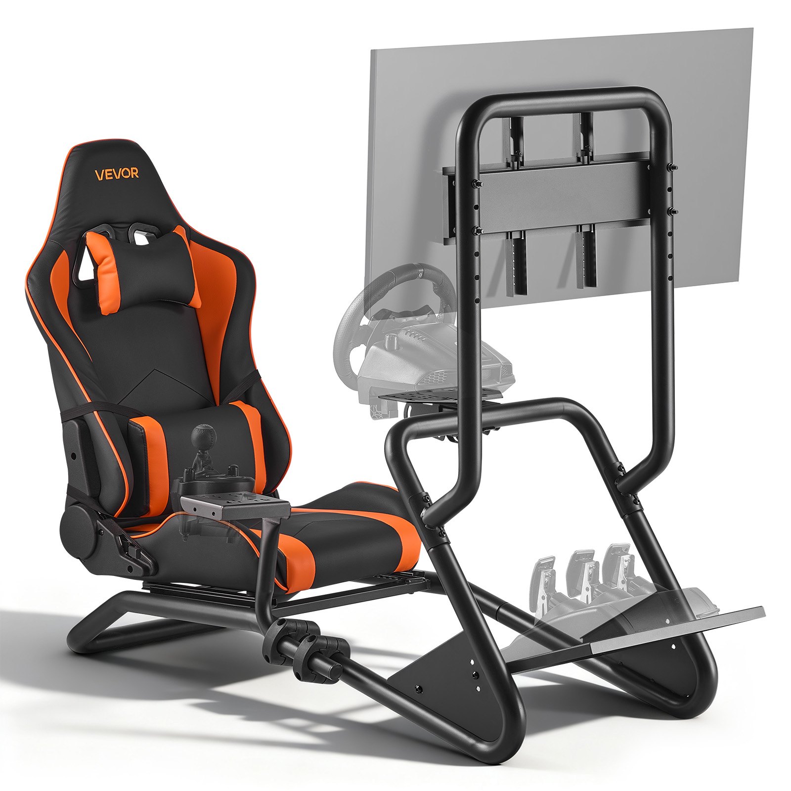 VEVOR Supporto Volante da Corsa per Simulatore ad Alta Resistenza con Supporto per Monitor, per Logitech G25, G27, G29, G920, G923, Thrustmaster T300RS, TX F458, T500RS, T3PA-PRO (F1/GT) e Pedali CSR