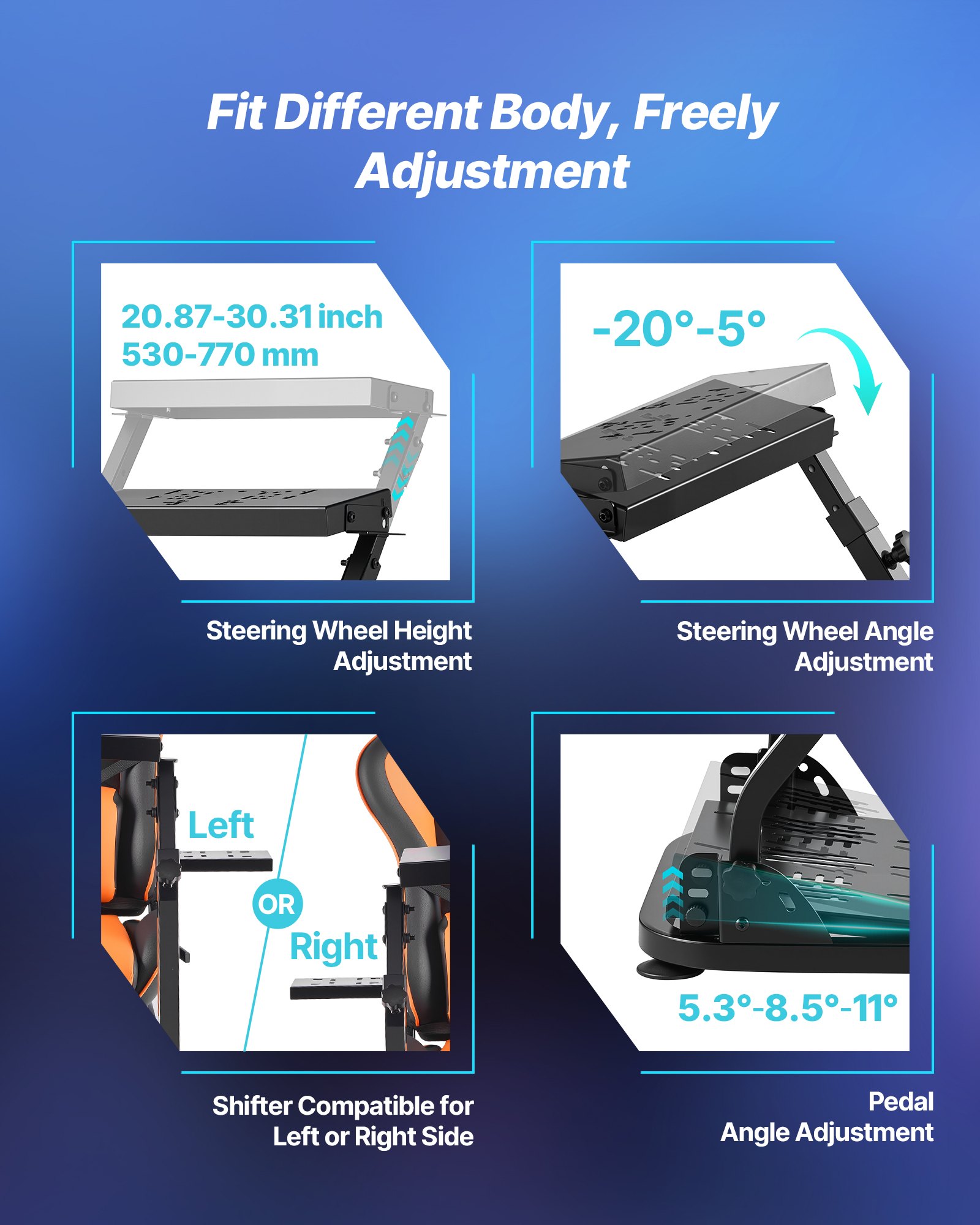 VEVOR Supporto per Volante da Cabina di Pilotaggio, con Doppio Braccio a Doppia Rotaia, Compatibile con Logitech G25, G27, G29, G920, G923, Thrustmaster T300RS, TX F458, T500RS, T3PA-PRO (F1/GT)