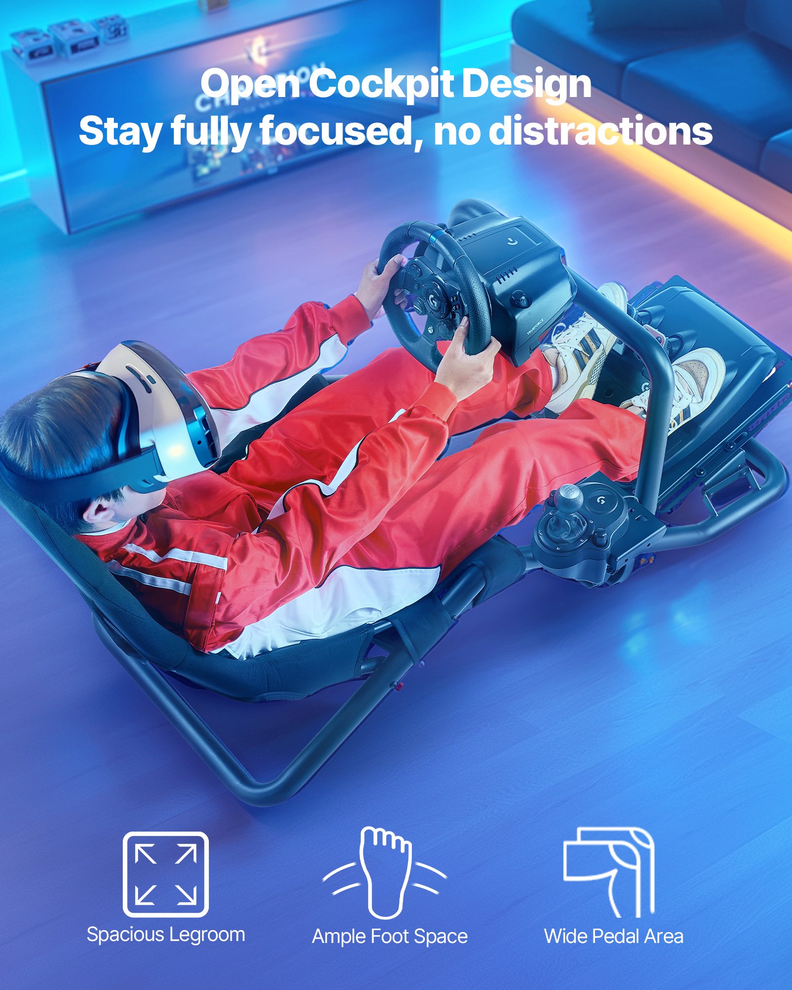 VEVOR Supporto Volante da Corsa, con Simulatore Integrato, Compatibile con Logitech G25, G27, G29, G920, G923, Thrustmaster T300RS, TX F458, T500RS, T3PA-PRO (F1/GT) e Pedali CSR, Nero