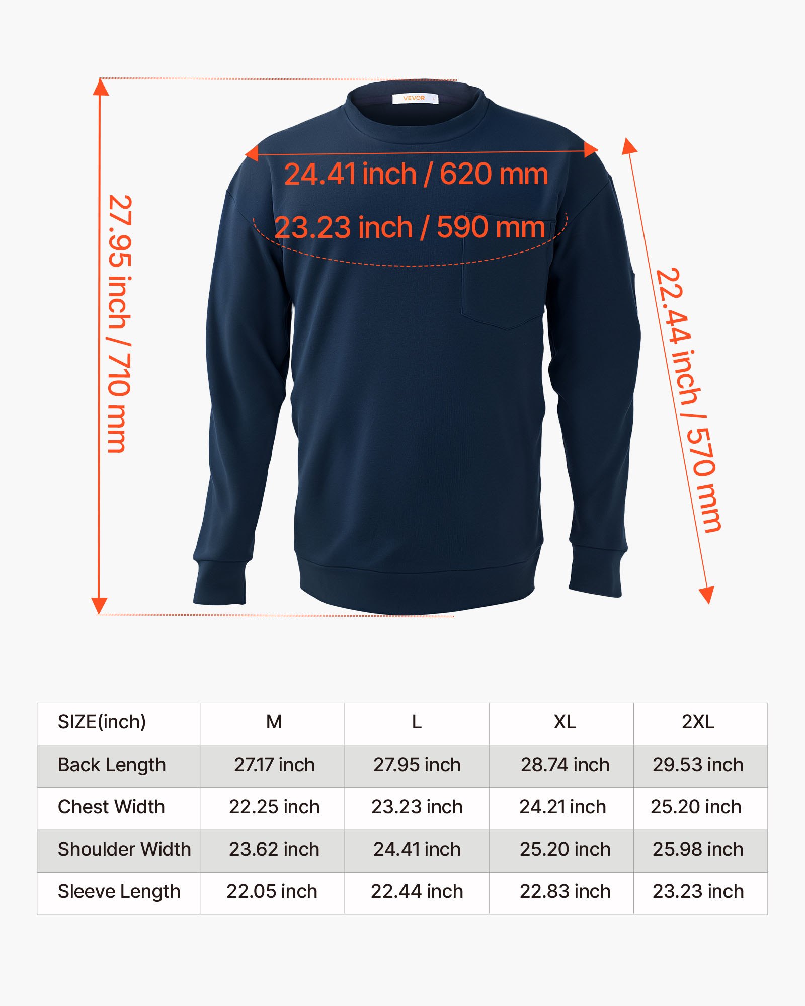 VEVOR FR Shirts, Flame Resistant Long Sleeve Clothing Lightweight 7 oz Breathable Cotton, Men's Fire Retardant Work Shirt with Pre-shrink Treatment & Pocket, for Welders,Electricians,Navy Blue L
