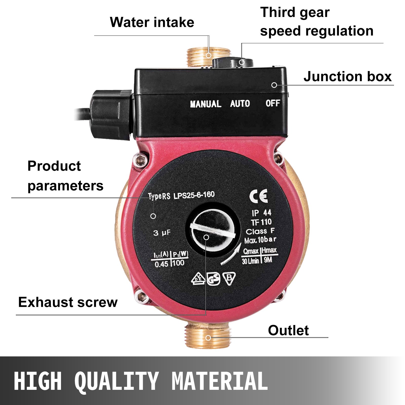 Pompa Di Circolazione Per Acqua Calda 30 L/min Potabile Prevalenza Da 9 M