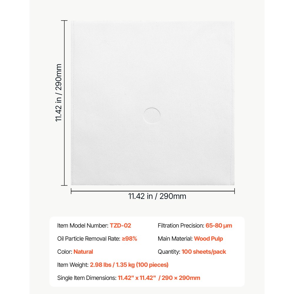 VEVOR Confezione di Carta Filtro per Friggitrice 100 pezzi di Ricambio 20 x 20 cm, Fogli Filtranti di Ricambio per Macchina Friggitrice Commerciale da 38/55 Litri, per Miglioramento di Sapore