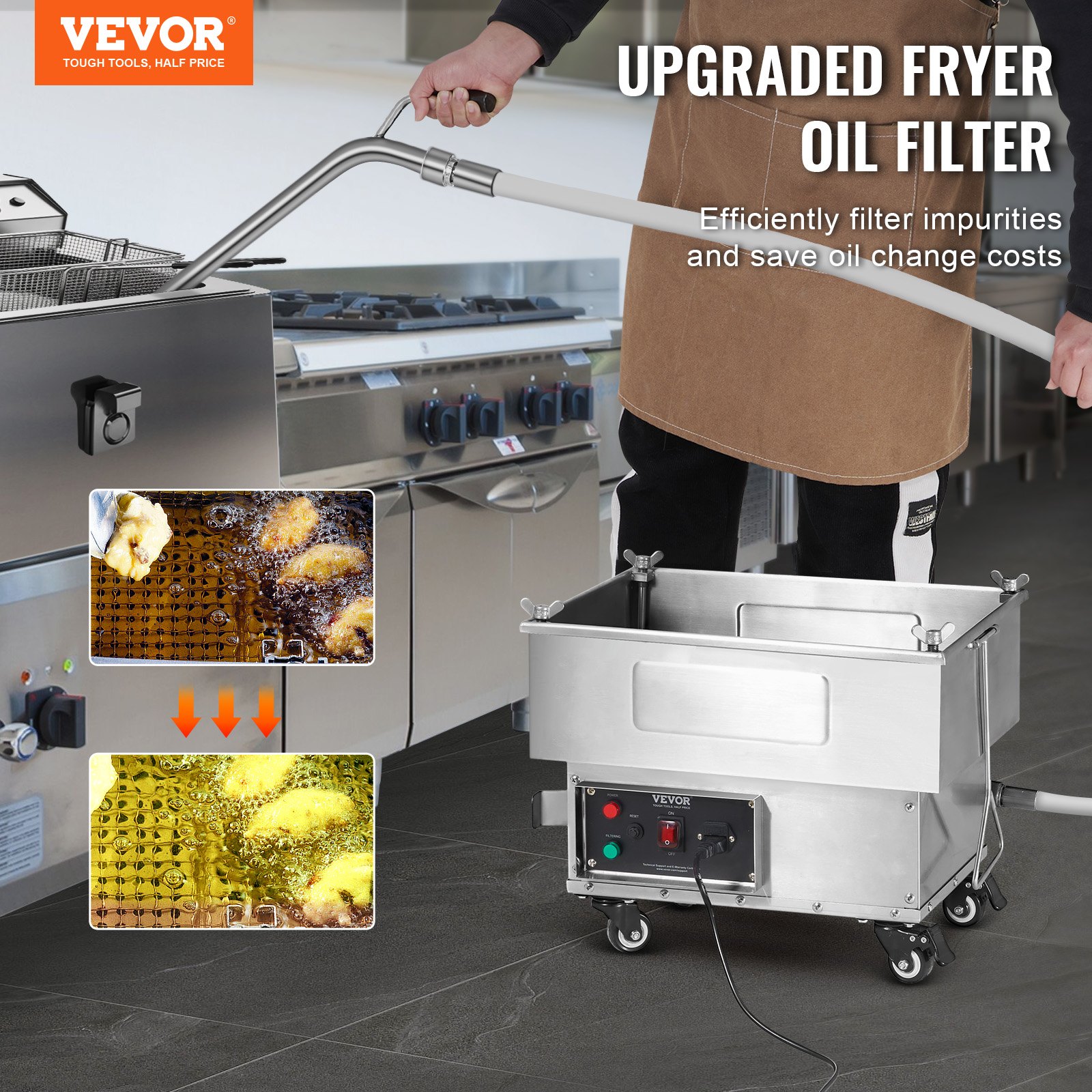 VEVOR Filtro per friggitrice mobile, capacità del serbatoio dell'olio di 18 litri, sistema di filtraggio dell'olio con velocità di filtraggio dell'olio di 10 l/min