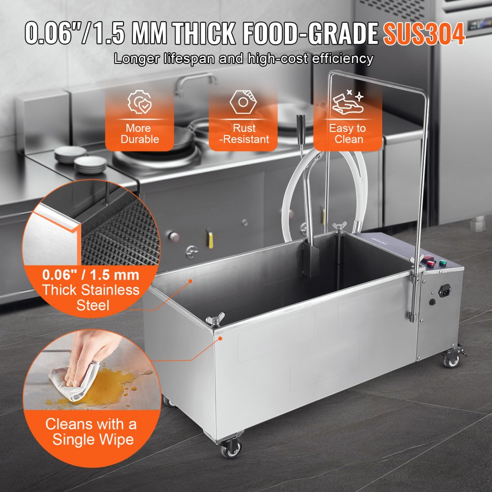 VEVOR Filtro per friggitrice mobile, capacità del serbatoio dell'olio di 55 litri, sistema di filtraggio dell'olio con velocità di filtraggio dell'olio di 10 l/min, tubo dell'olio per ristoranti