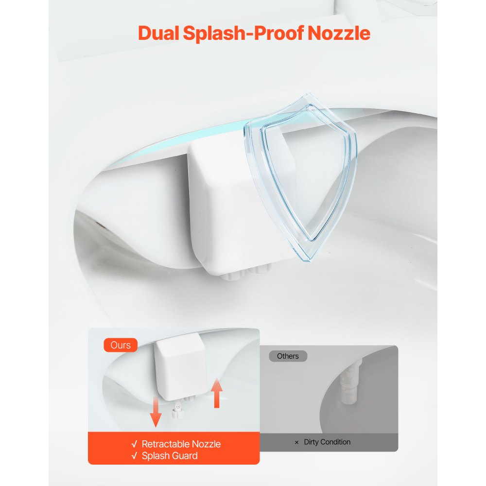 VEVOR Attacco per WC Bidet Ultra Sottile con 2 Ugelli Retrattili e Pressione dell'Acqua Regolabile, Spruzzatore di Acqua Fredda non Elettrico per Lavaggio Anteriore e Posteriore, Bianco