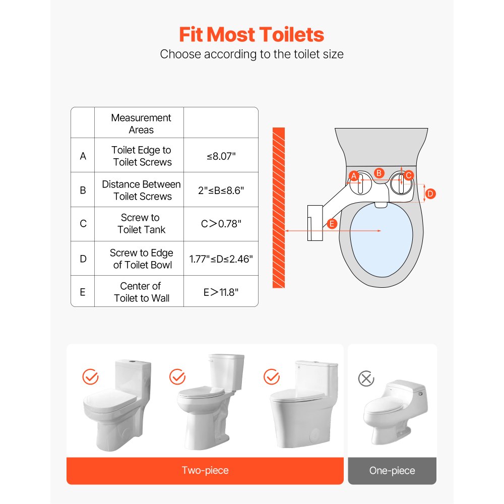 VEVOR Attacco per WC Bidet Non Elettrico con Doppio Ugello Estensibile e Pressione dell'Acqua Fredda Regolabile, Ingresso in Acciaio Inossidabile, Ideale per Glutei e Lavaggio Intimo, Bianco