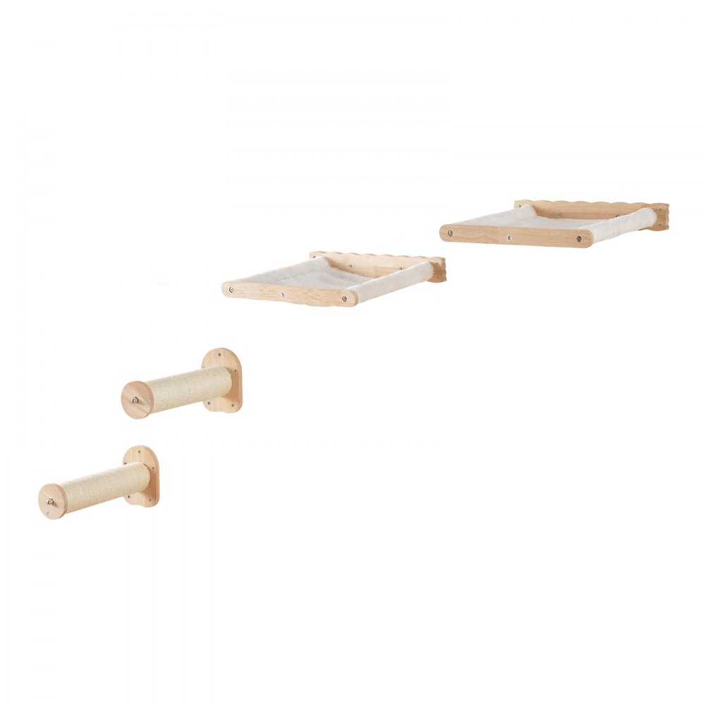 VEVOR Mensole da Parete per Gatti con Pali per Saltare e Amache, Set di Mobili da Parete per Gatti Fino a 18,14 kg Pile di Corallo Rimovibile Lavabile per Dormire, Giocare, Arrampicarsi, Set da 4