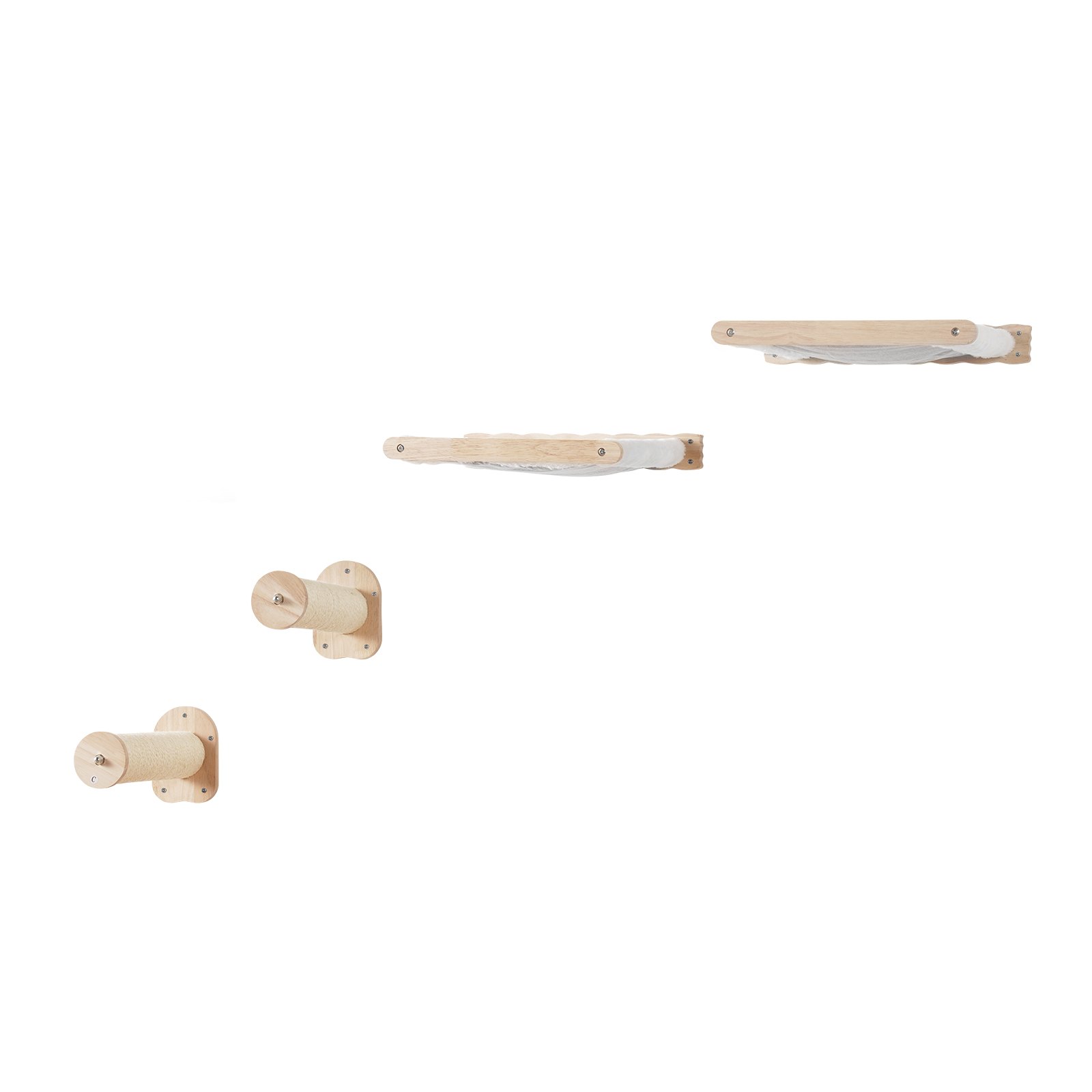 VEVOR Mensole da Parete per Gatti con Pali per Saltare e Amache, Set di Mobili da Parete per Gatti Fino a 18,14 kg Pile di Corallo Rimovibile Lavabile per Dormire, Giocare, Arrampicarsi, Set da 4