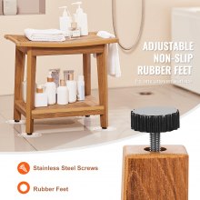 VEVOR Panca da Doccia in Legno Polivalente 21" x 14" x 18" Sgabello da Doccia con Maniglia per Riporre Carico Massimo 160 kg Resistente all'Acqua Antiscivolo per Bagno Soggiorno Camera da Letto