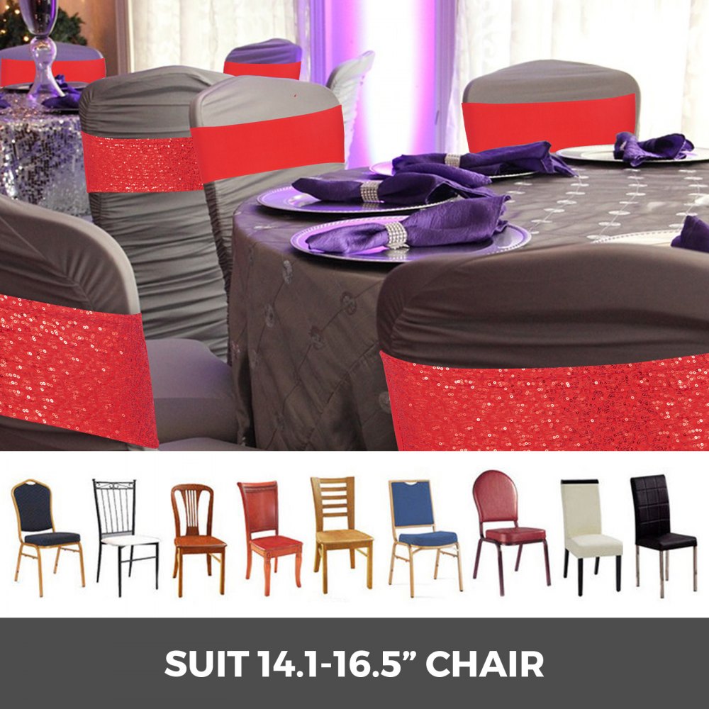 100 X Telai Copertura Sedia Coprisedie Rosso Decorazione Lucida Paillettes