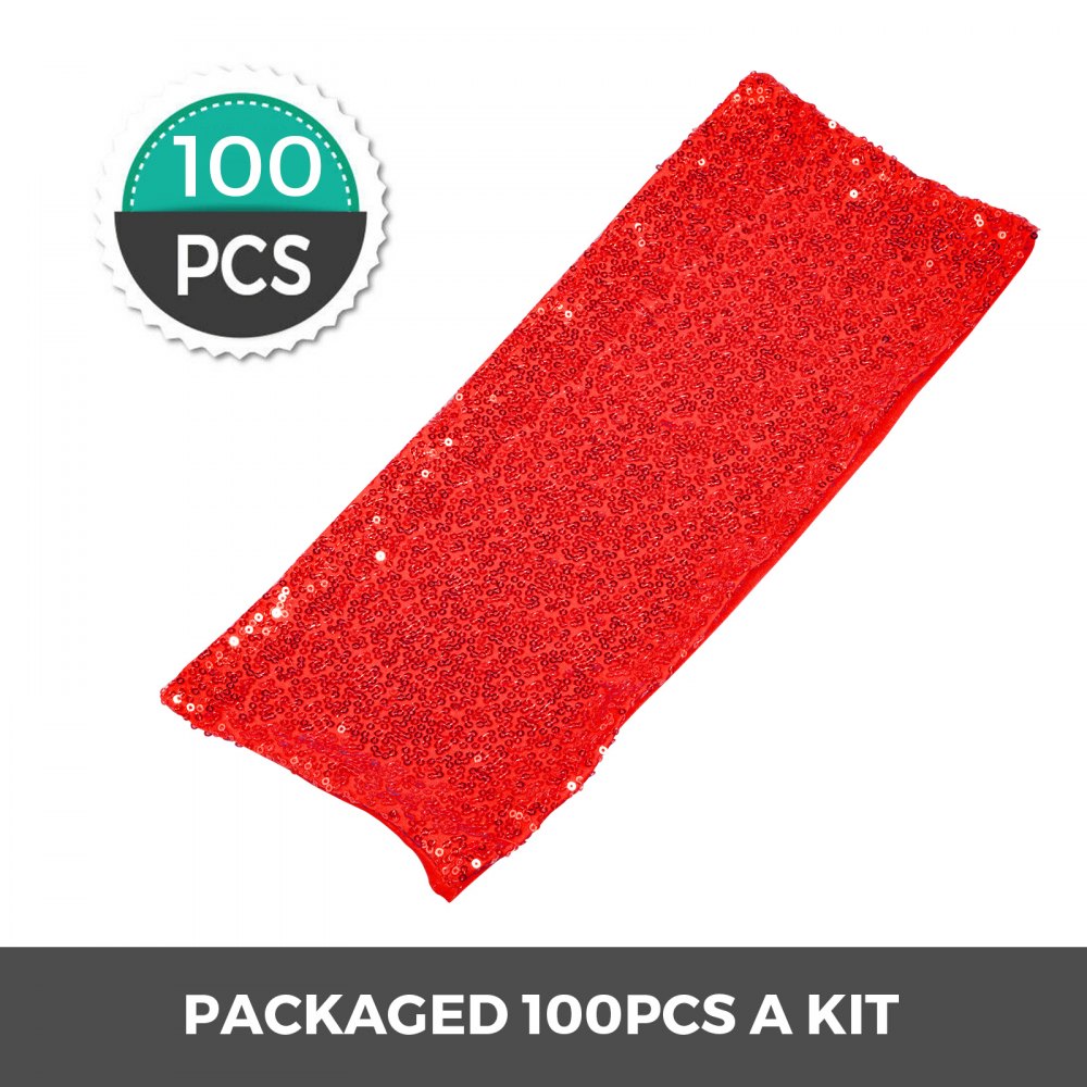 100 X Telai Copertura Sedia Coprisedie Rosso Decorazione Lucida Paillettes