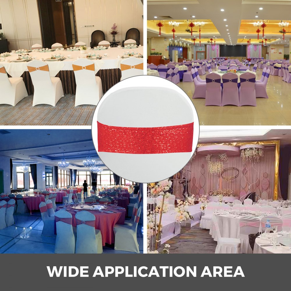 100 X Telai Copertura Sedia Coprisedie Rosso Decorazione Lucida Paillettes